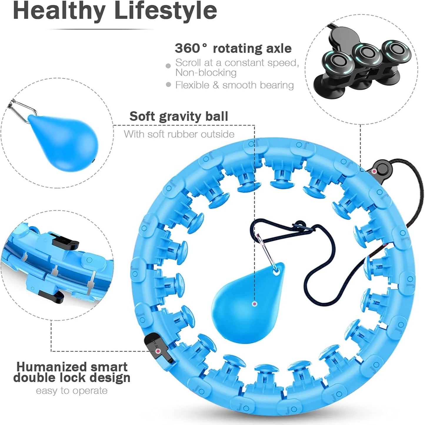 AZ  Smart  Weighted  for Adults Weight Loss, Fitness Hoop 2 in 1 Abdomen Massage ° -Spinning -AdjustableSize/Non-Fall (24 Detac