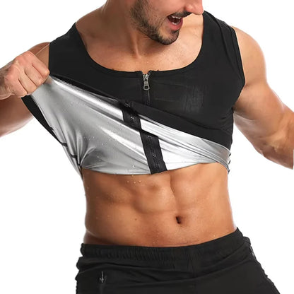 Slimming Sauna Suit for Men Waist Trainer Vest Zipper Shaper Fat Burning Sweat Workout Trimmer Sportswear Heat Trapping Tops