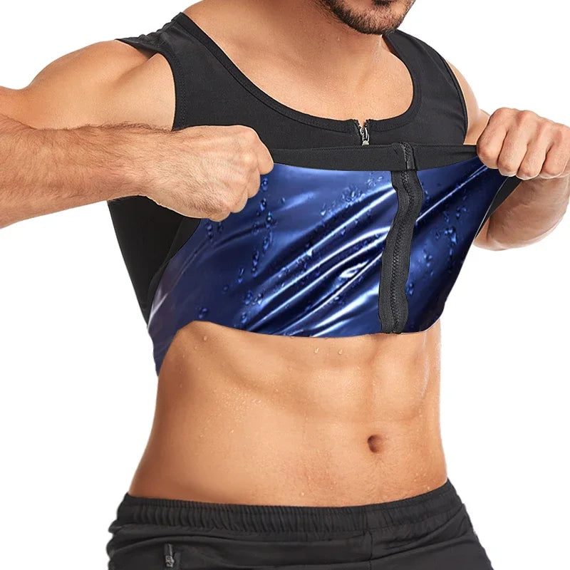 Slimming Sauna Suit for Men Waist Trainer Vest Zipper Shaper Fat Burning Sweat Workout Trimmer Sportswear Heat Trapping Tops