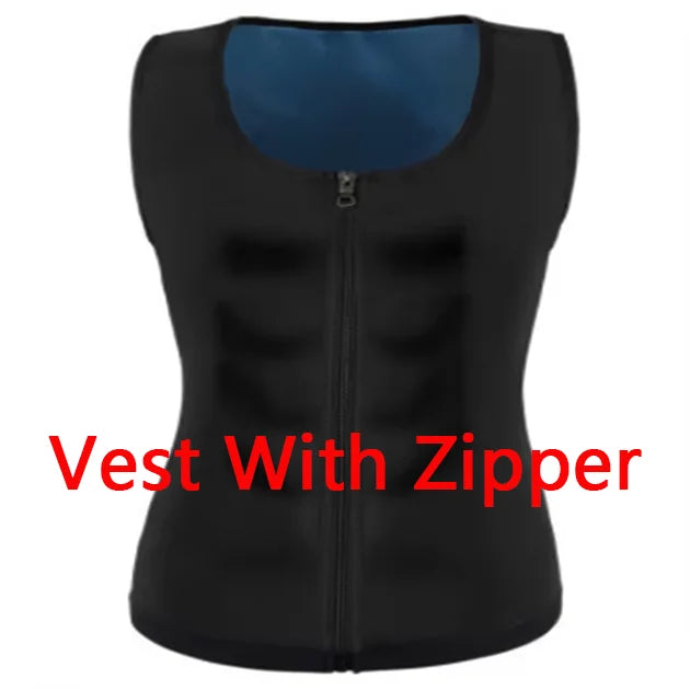 Slimming Sauna Suit for Men Waist Trainer Vest Zipper Shaper Fat Burning Sweat Workout Trimmer Sportswear Heat Trapping Tops